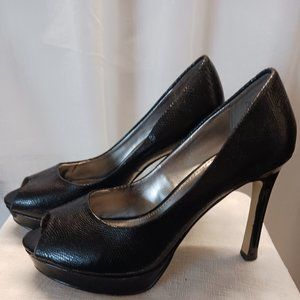 Anne Klein S2 7M Black Open Toe Platform Wm Pumps